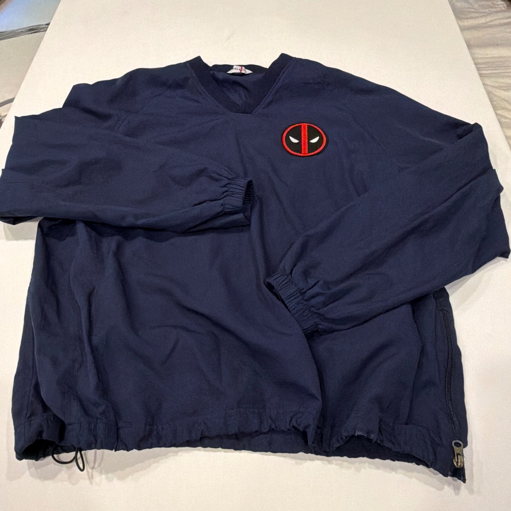Marvel Deadpool Men's XL Navy Pullover Windbreaker Jacket Embroidered Logo